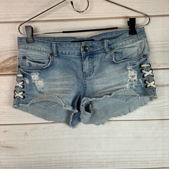 Billabong Pants - Billabong Lite Hearted Light Wash Distressed Denim Shorts Size 26